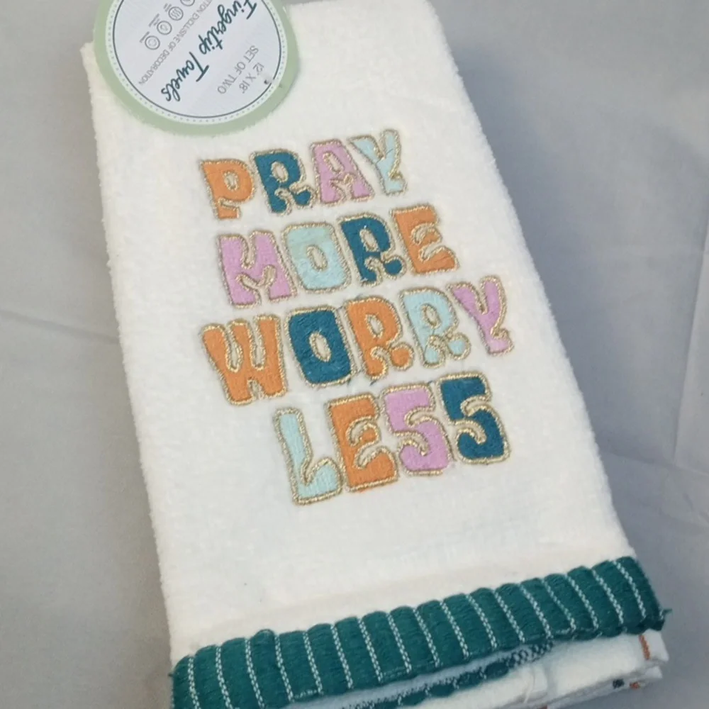 🏠 Embroidered Pray More Fingertip Towels